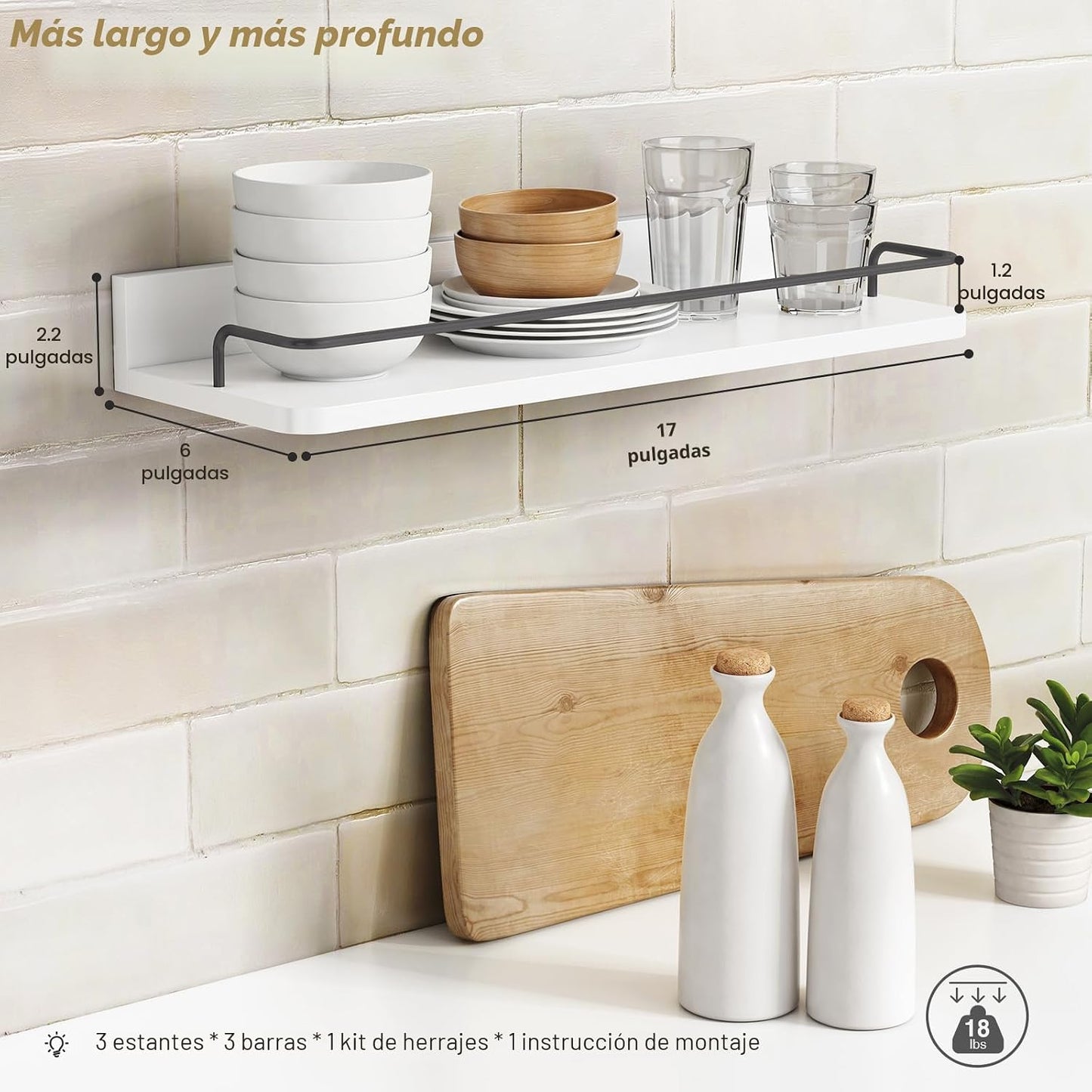 3 Pzas Estantes Flotantes Baño y Dormitorio