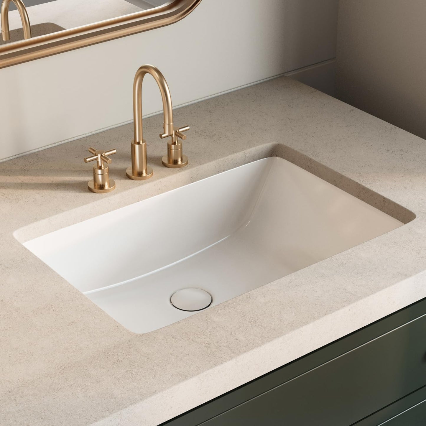 Lavabo baño rectangular 24pulg bajo encimera porcelana