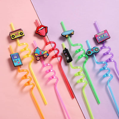 Pajitas retro 90s para fiestas con popotes y cepillo