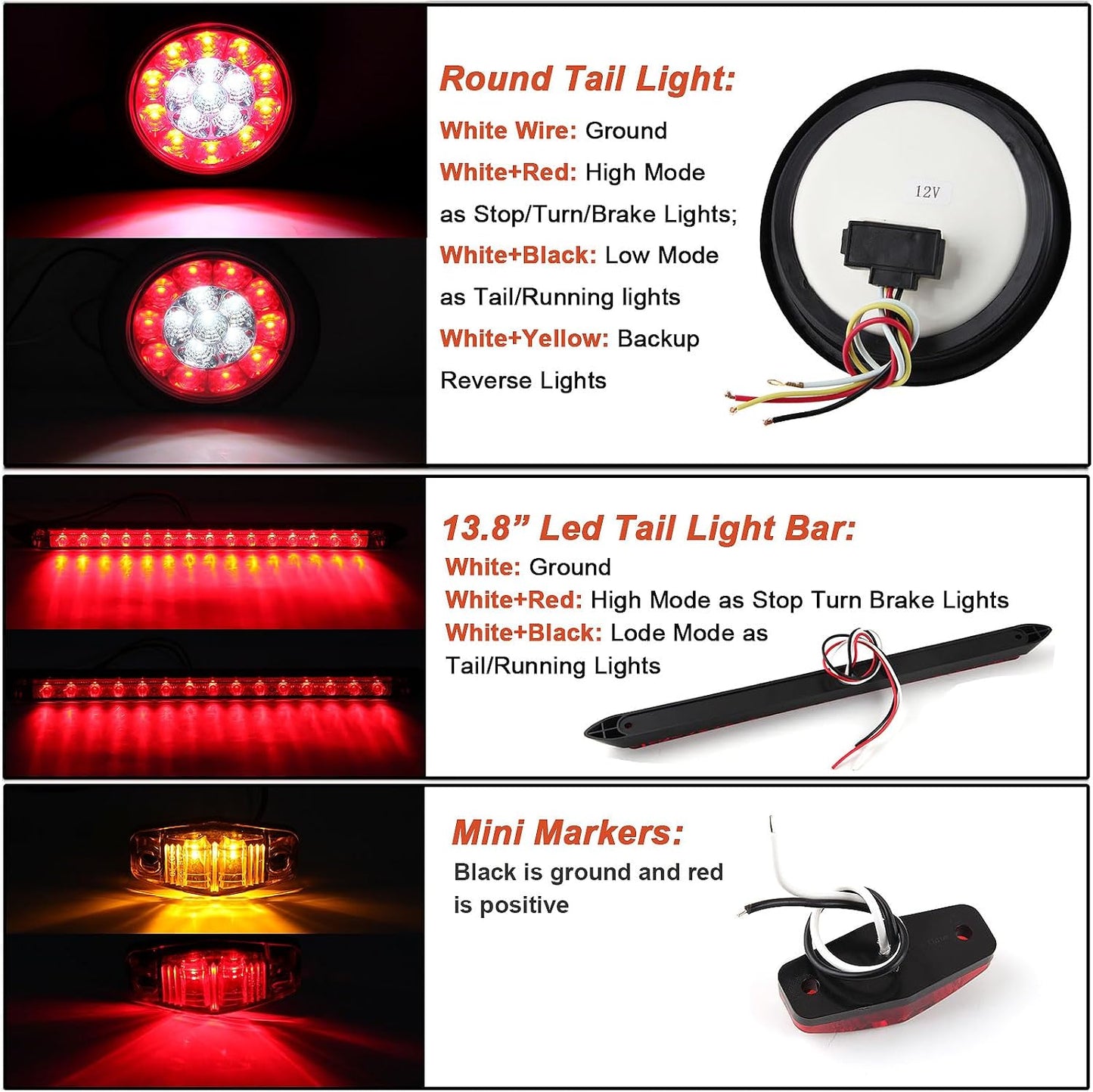 Kit luces traseras remolque 4pulg 16 LED 13.8pulg 5pines