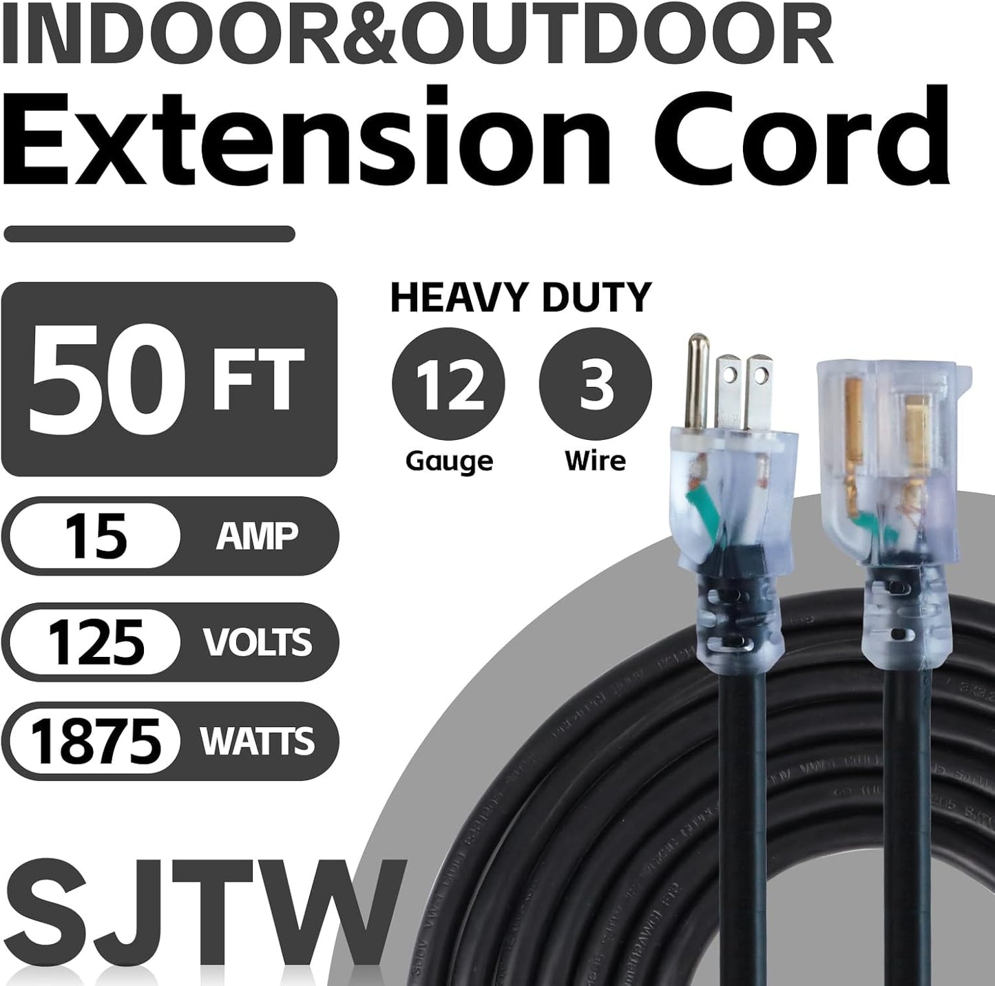 Cable extensión impermeable 50ft negro para jardín