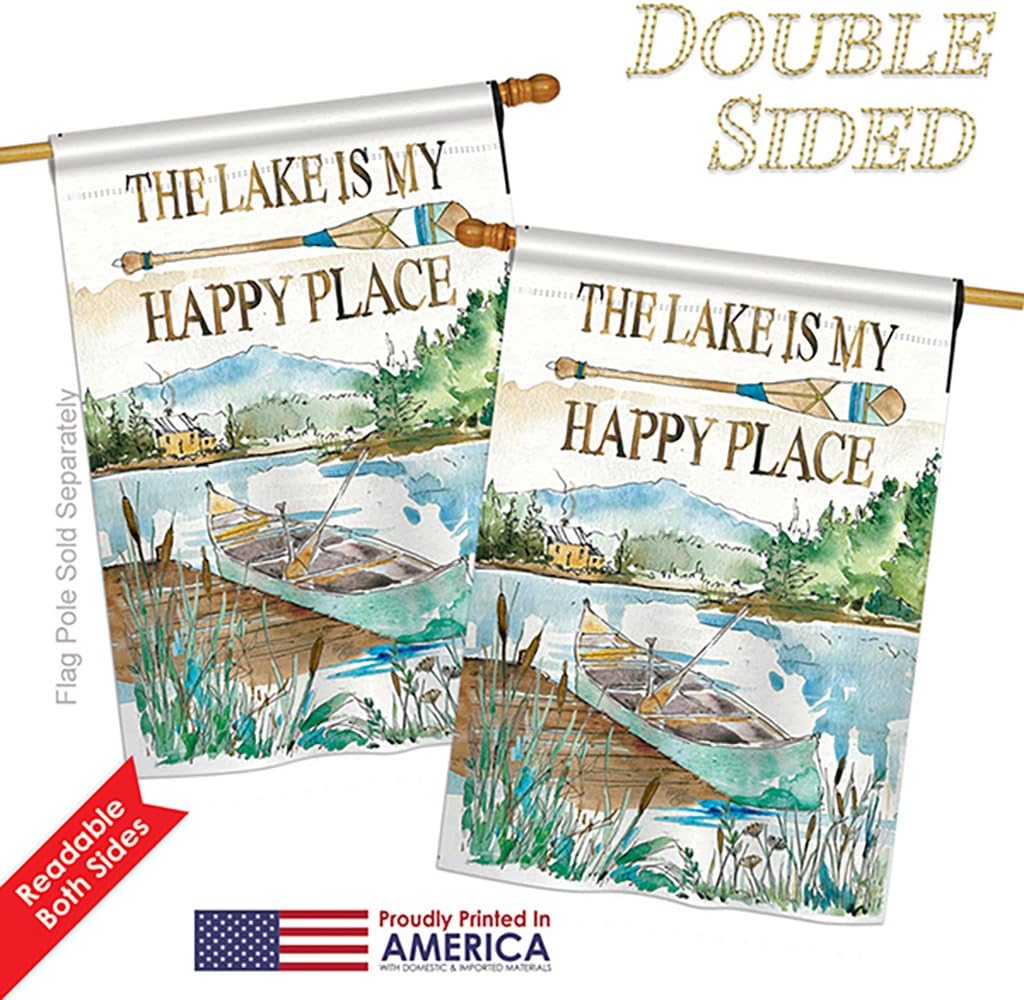 Tapiz pared bandera Lake is Happy Place decorativo vertical