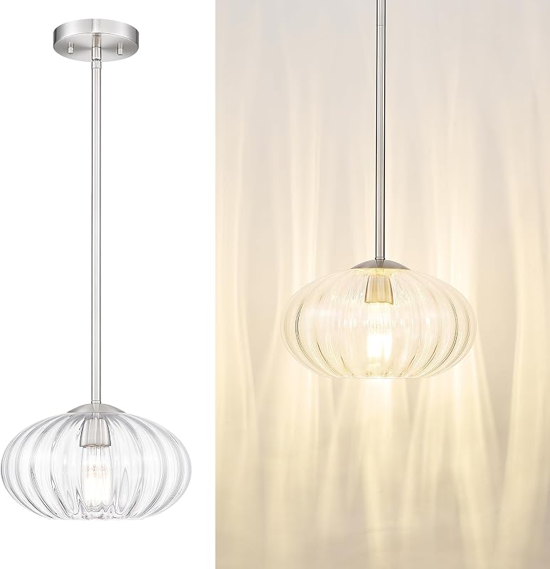 Lámpara colgante cristal calabaza 10.3" níquel cepillado