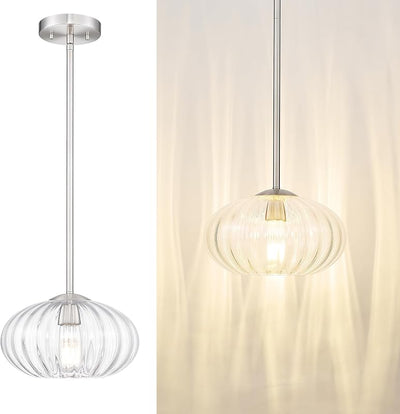 Lámpara colgante cristal calabaza 10.3" níquel cepillado
