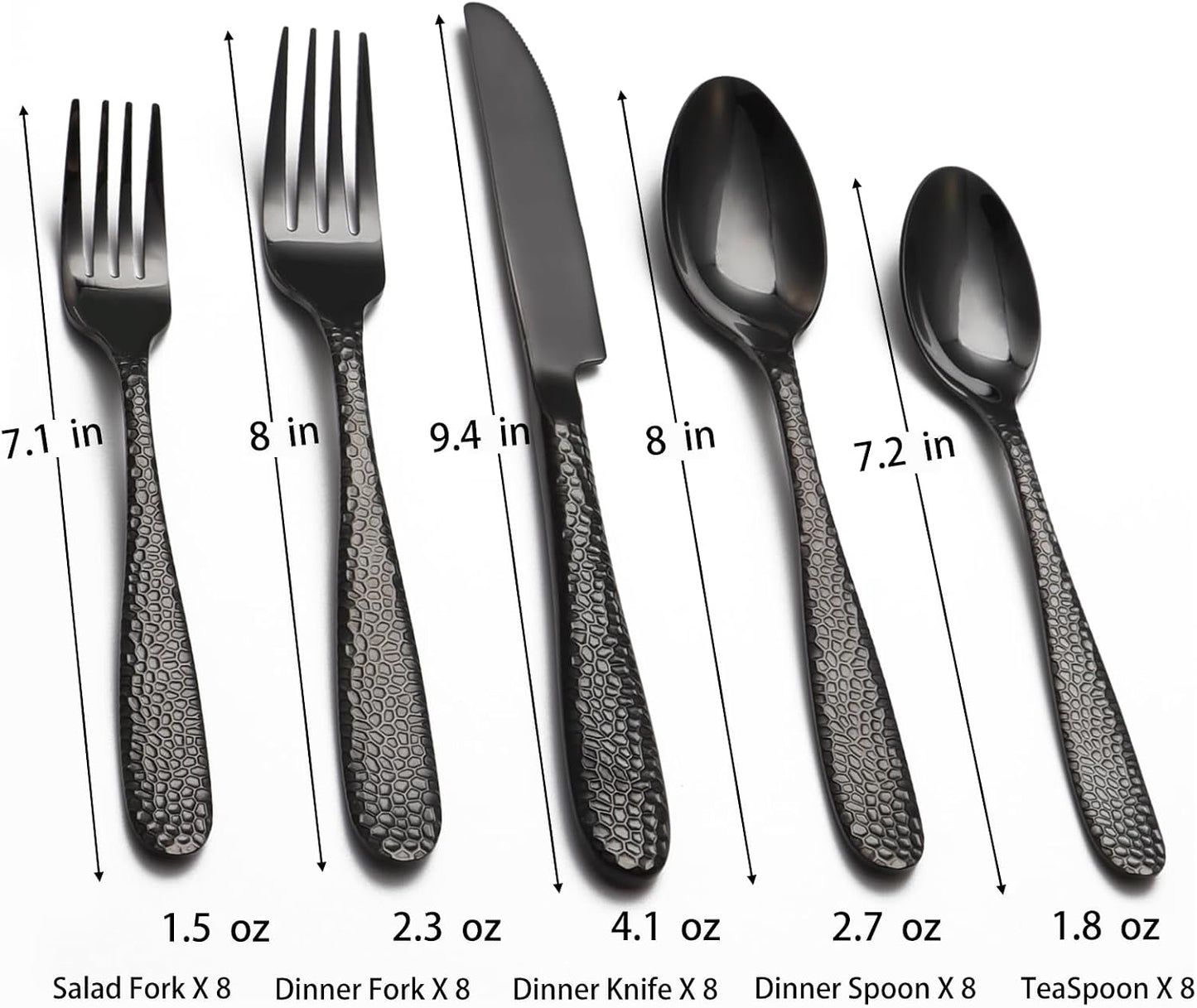 Set 40 Pzas Cubiertos Acero Inox Negro Resistentes para 8