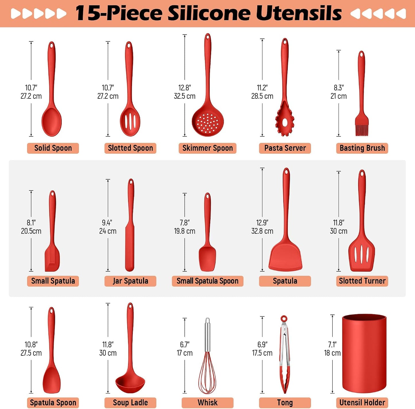 Set 15 Pzas Utensilios Cocina Silicona Soporte