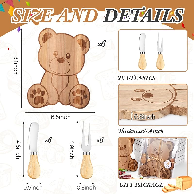 Set 6 premios baby shower tabla queso oso con cuchillos