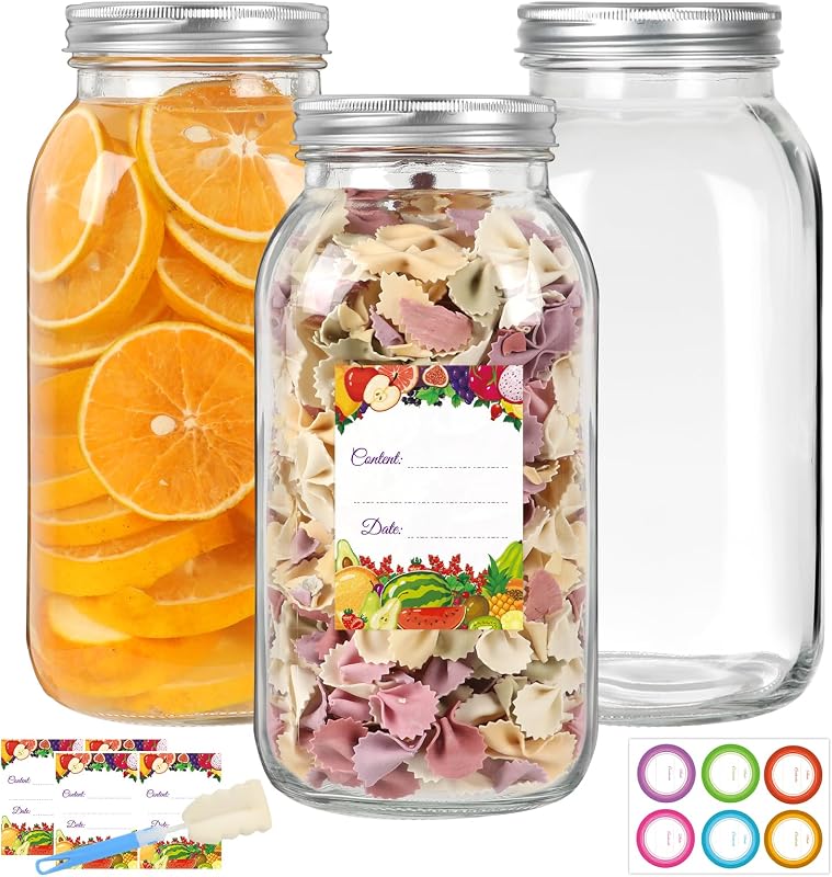 3 Pzas Tarros Vidrio 64oz Tapas Herméticas Reutilizables