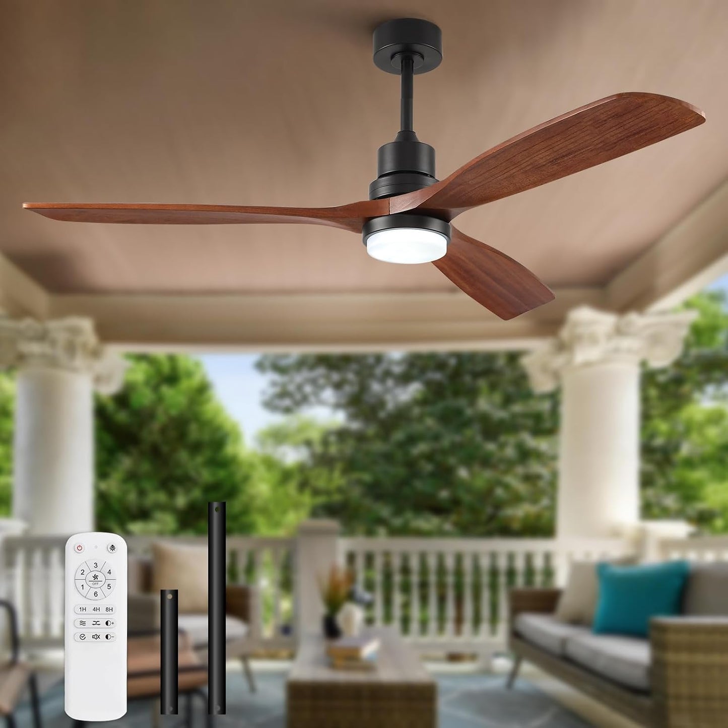 Ventilador techo 60pulg madera negro con luces control