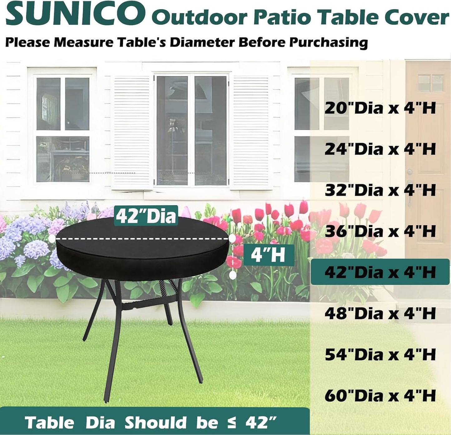 Cubierta mesa redonda exterior 42" impermeable UPF50