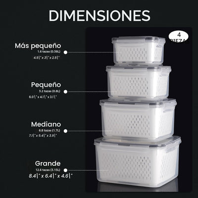 4 Pzas Recipientes Frutas 3.15L A prueba de fugas