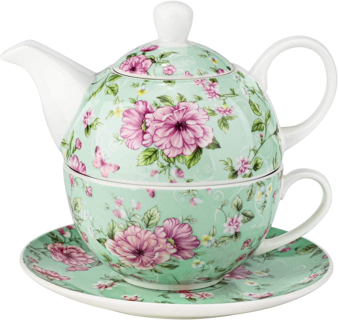 Set tazas té cerámica con tetera y taza con salchicha