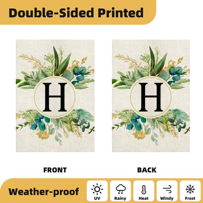 Bandera jardín con monograma letra H 12x18pulg doble cara