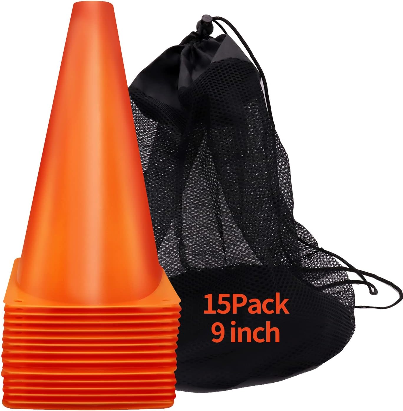 Conos plástico 9" set 15 para fútbol y baloncesto