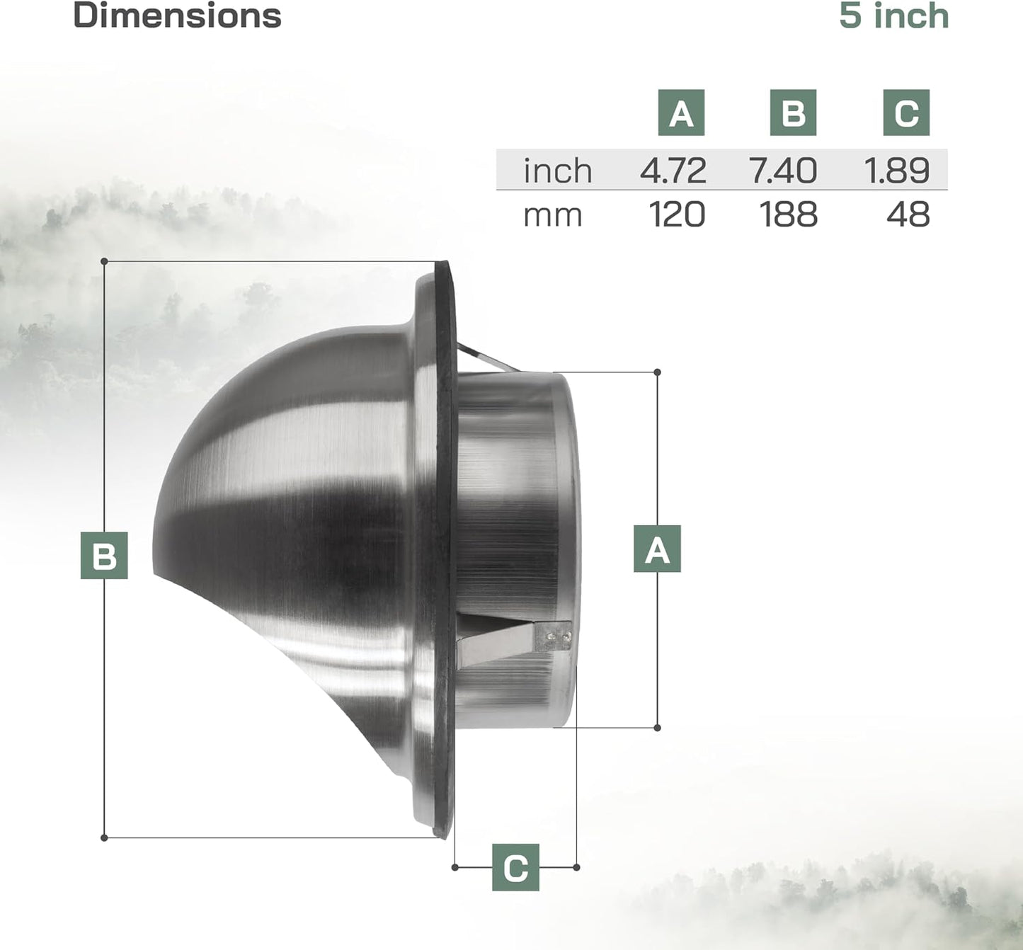 Cubierta ventilación redonda acero inox 5pulg uso interior
