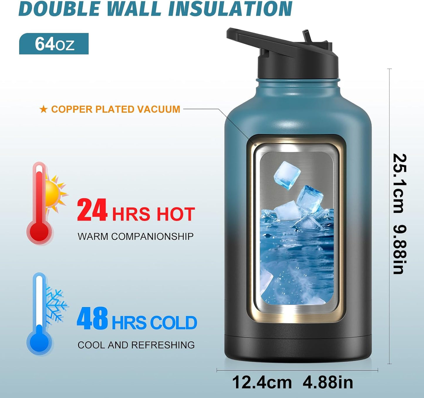 Botella agua aislada sin BPA acero inox 64oz