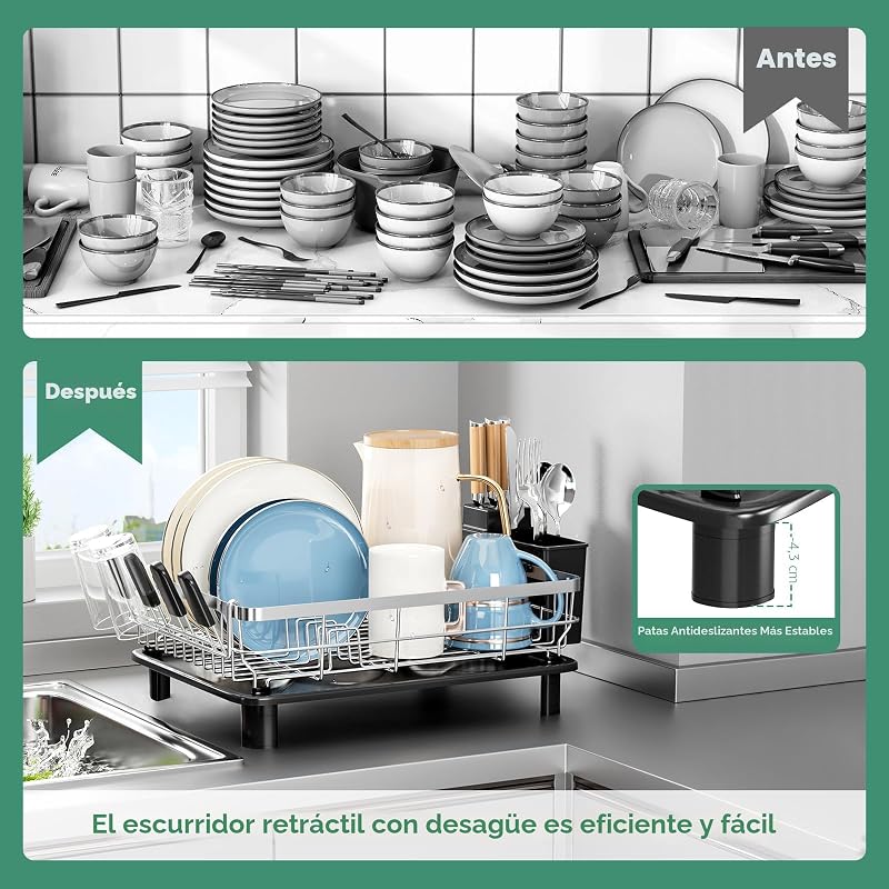 Escurridor platos acero inox con soporte extraíble
