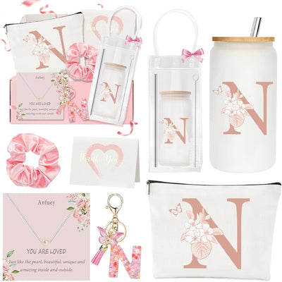 9 Pzas Taza Vidrio con Inicial para Mujer