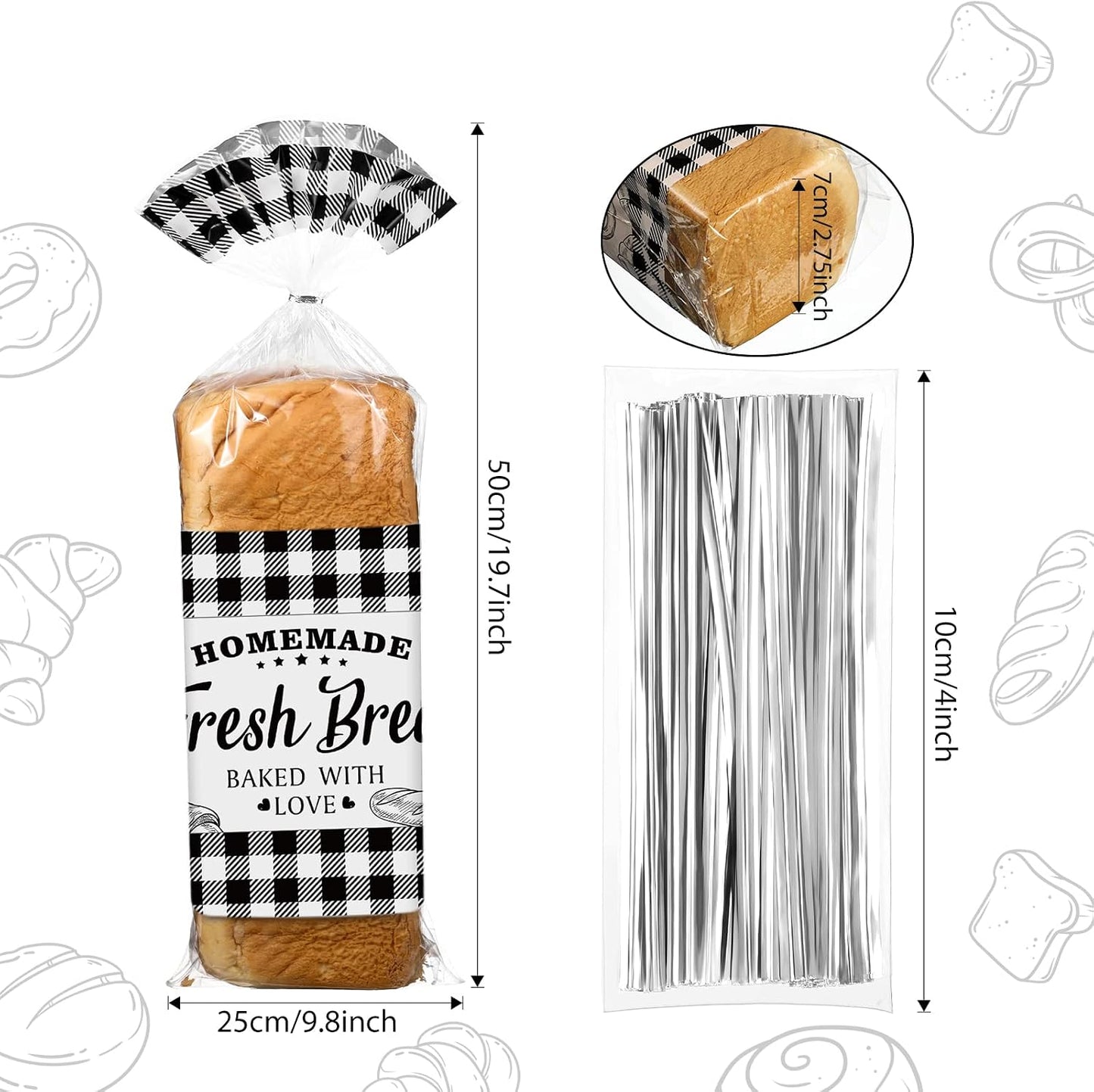 100 Bolsas Pan Caseras con Lazos 10x20" Almacenamiento Hogar