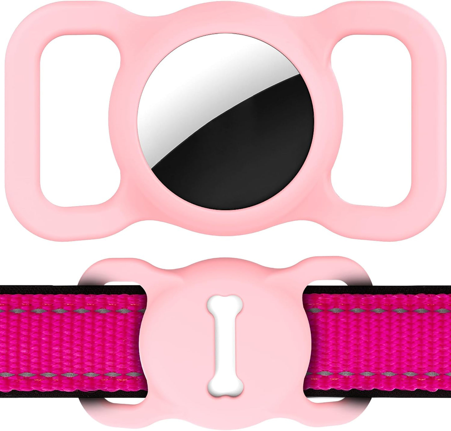 Soporte Airtag para collar de perro y gato con patrón hueso rosa