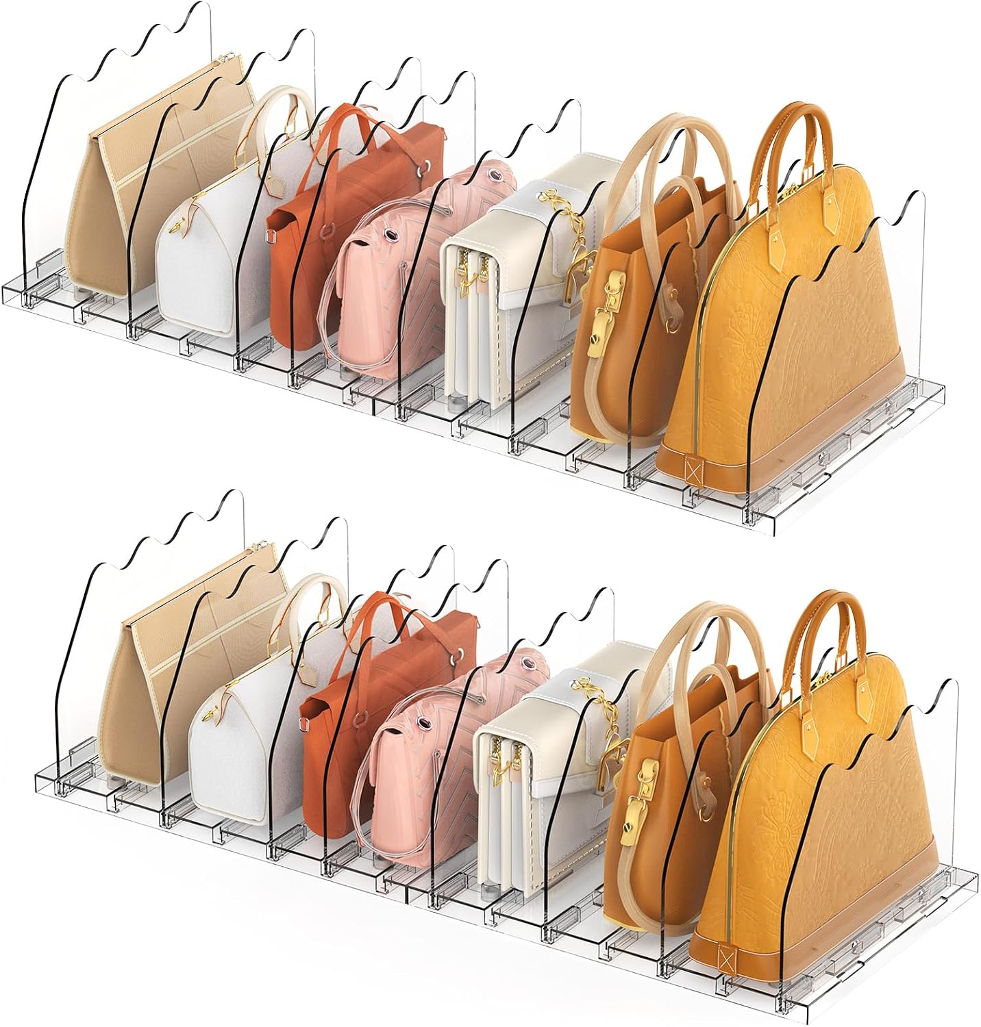 Organiz. de carteras para closet con divisores transparentes