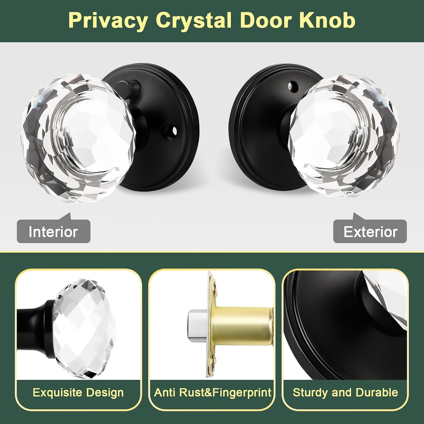 2 Pomas Puerta Vidrio Negro Mate Cerradura Sin Llave