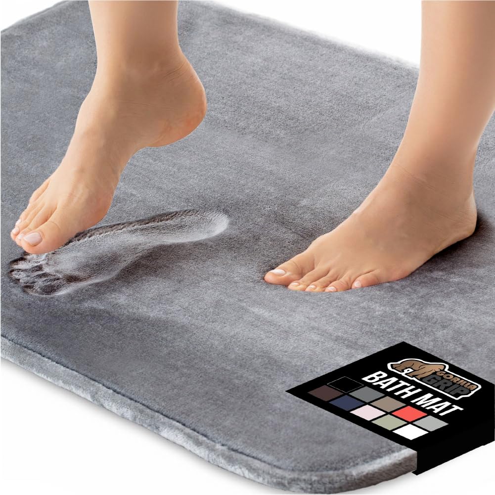 Tapete baño espuma viscoelástica terciopelo gris 24x17pulg