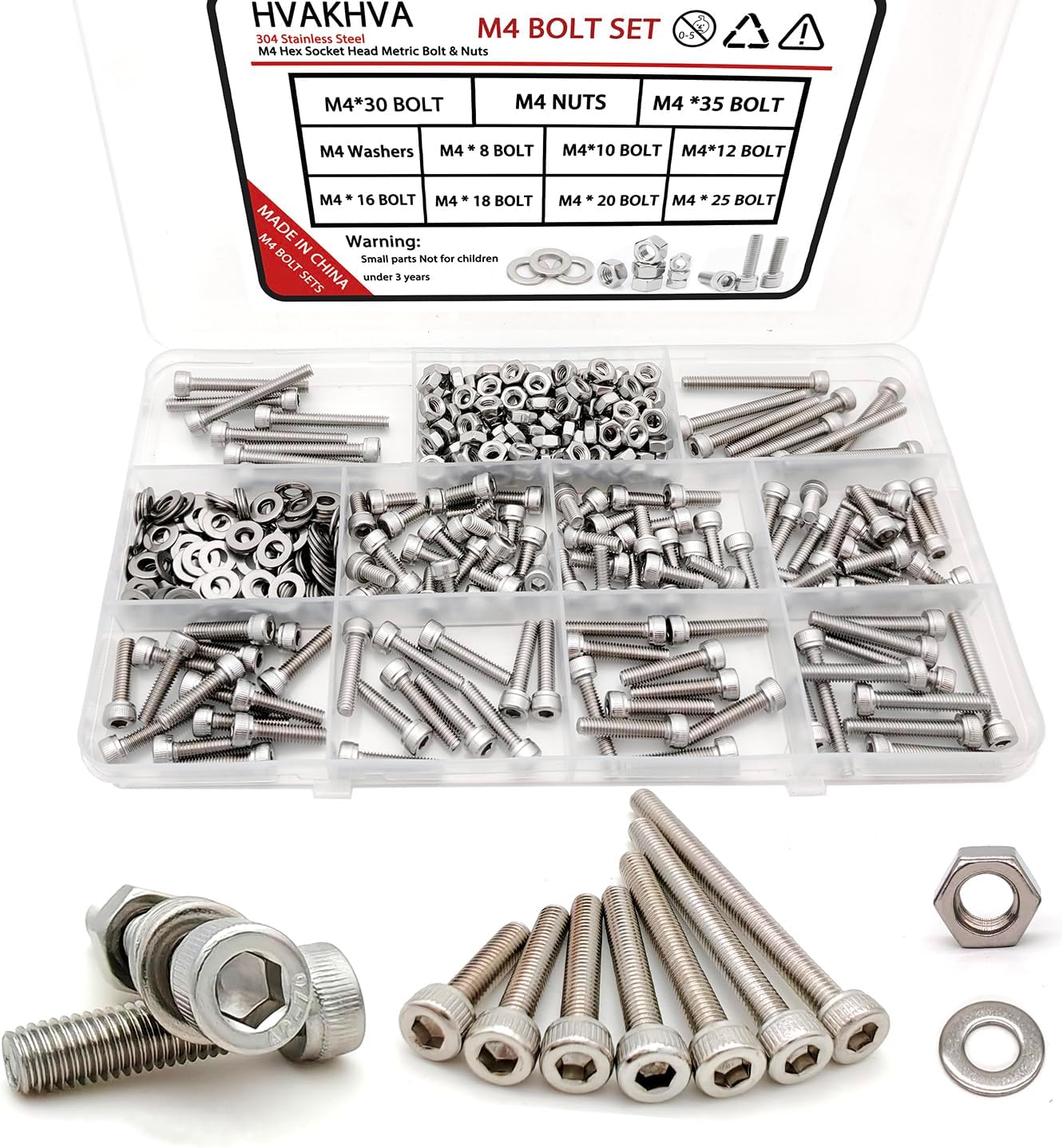 Set tuercas y pernos acero inox 304 0.315-1.378pulg