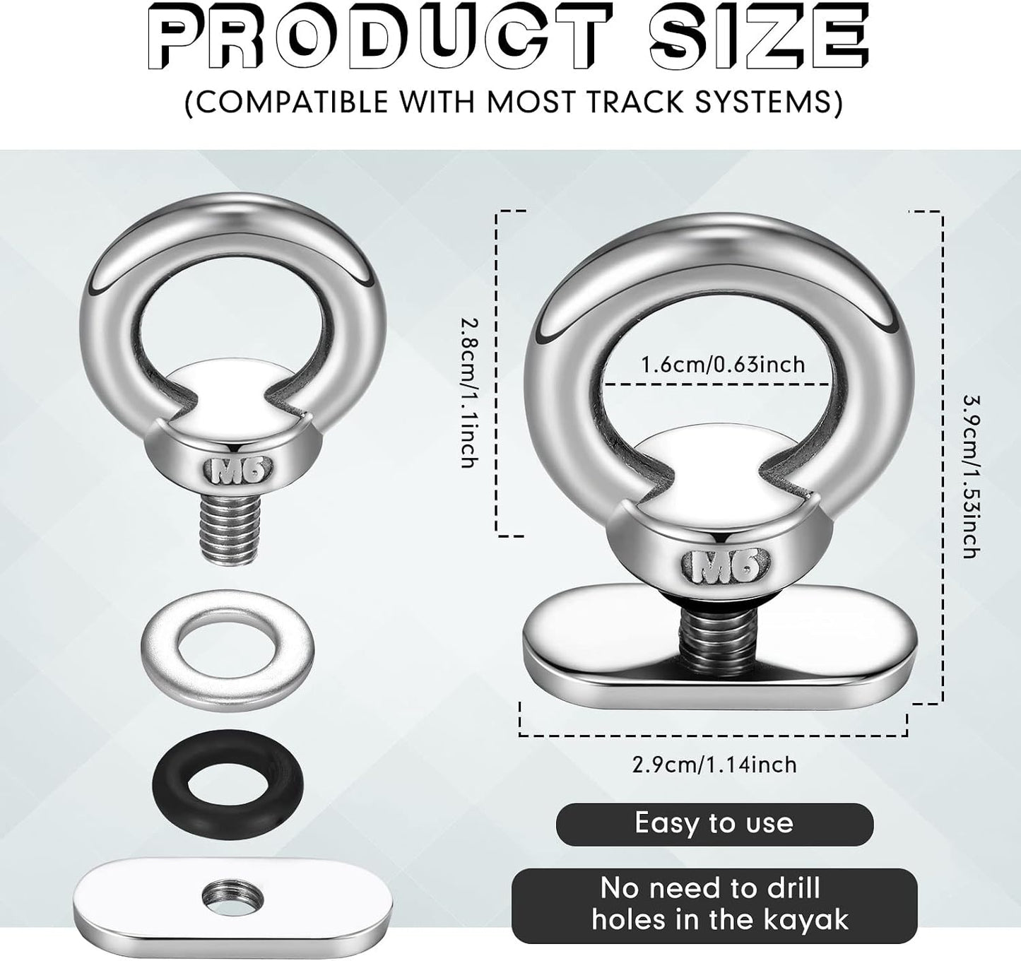 12 Accesorios Montaje Kayak Acero Inox Riel Cuerda Elástica