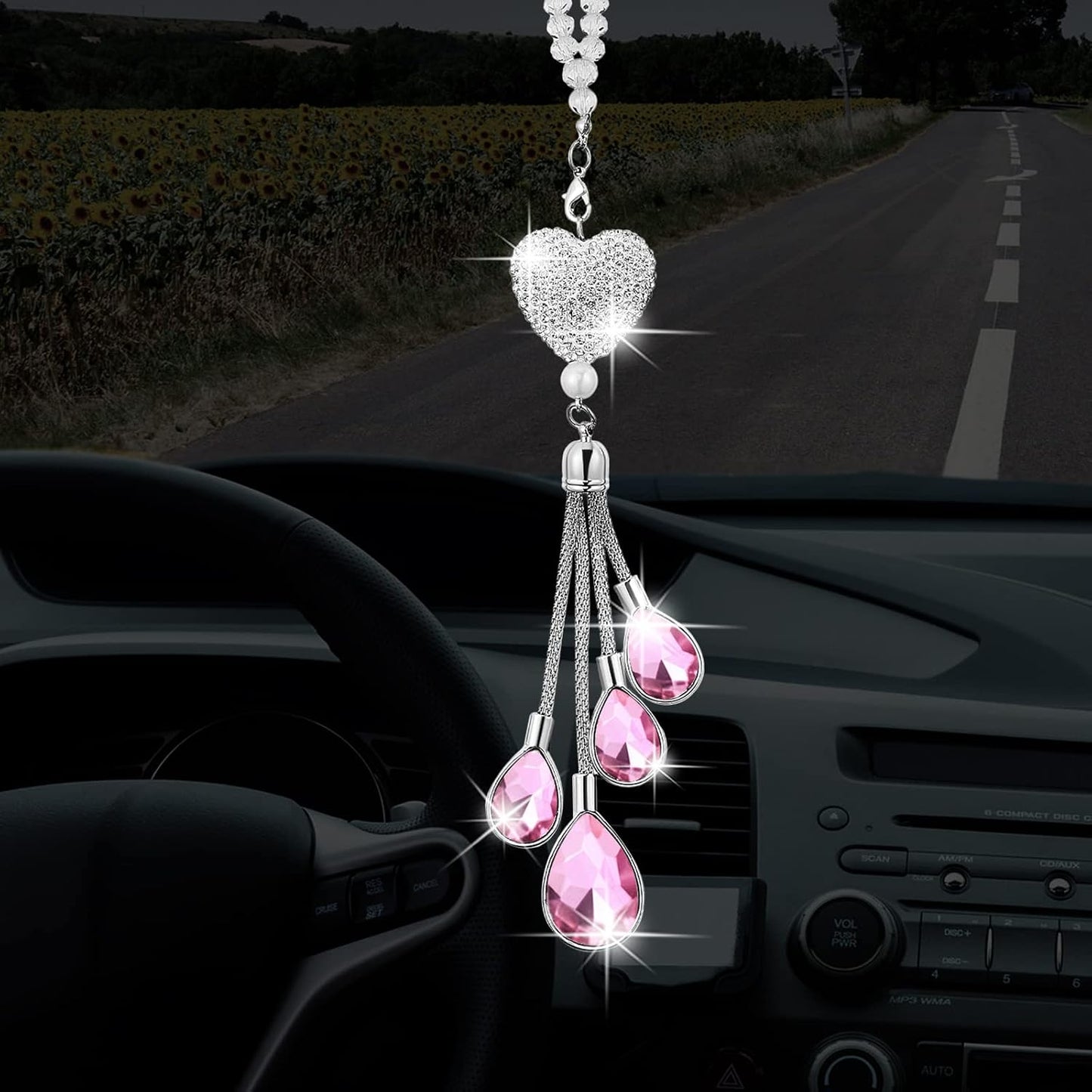 Accesorio espejo retrovisor mujer colgante cristal rosa 7.5pulg