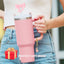 Lazo rosa adorno paja 3uds vaso pajilla tapa 0.394pulg