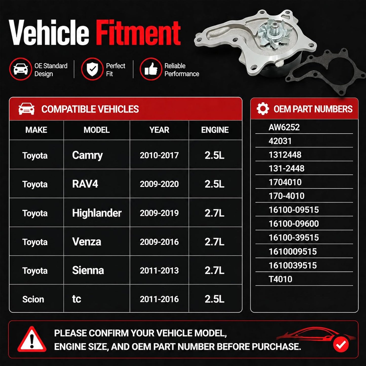 Bomba agua motor 2.5l 2.7l con junta comp Toyota Camry 10-17