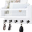 Soporte llaves y correo pared madera 11" 5 ganchos blanco