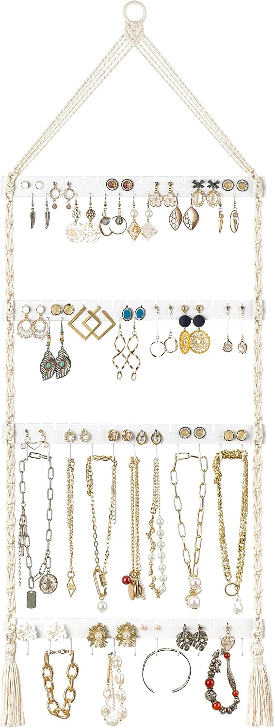 Organiz. joyas colgante macramé pared decoración bohemia