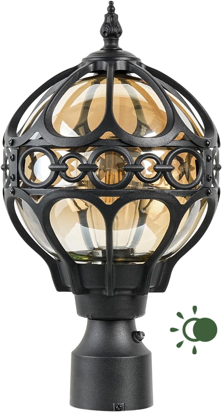 Luz poste globo exterior esfera negra para jardín entrada