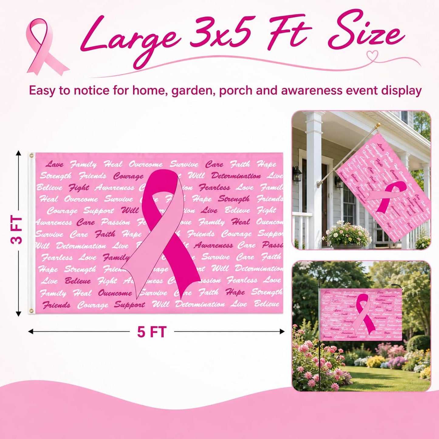 Cinta rosa poliéster 3x5ft con 2 ojales latón