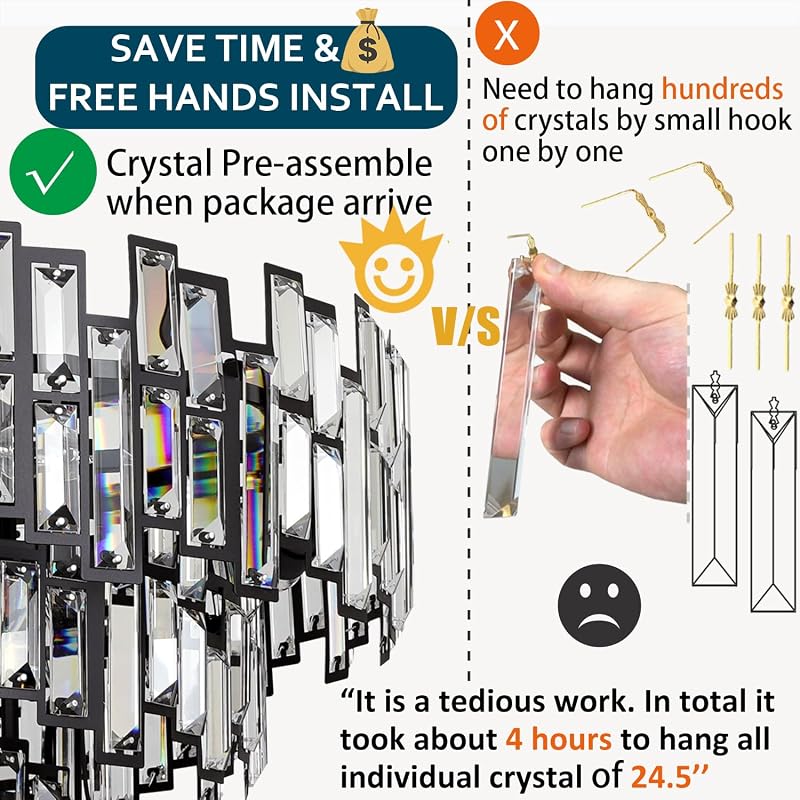 Lámpara colgante de cristal moderna 24.5pulg