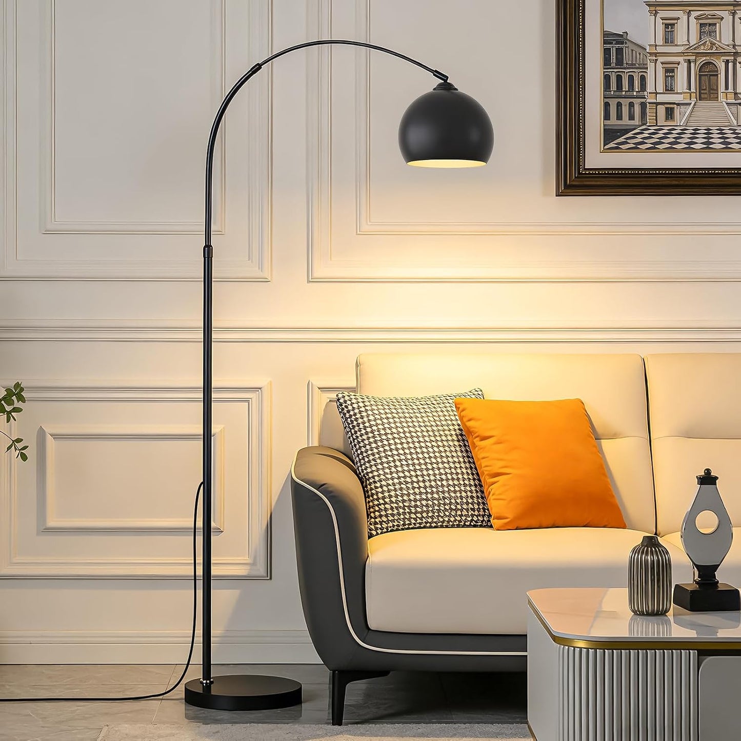 Lámpara pie arco negro mate 71pulg regulable 12W con control remoto