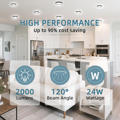 Lámpara techo LED negra 9pulg 24W 2000Lm regulable