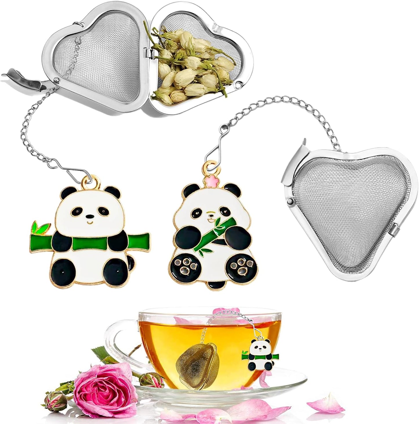 Infusor té con coladores sueltos forma corazón panda reutilizable