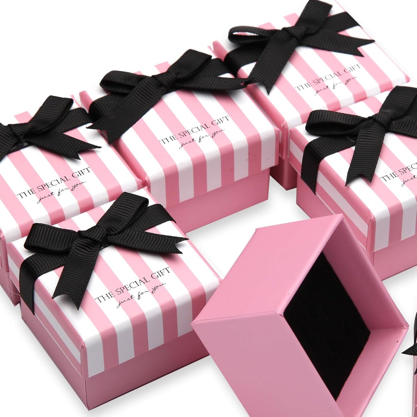 24 Pzas Cajas Regalo Joyería Rosa con Rayas Blancas