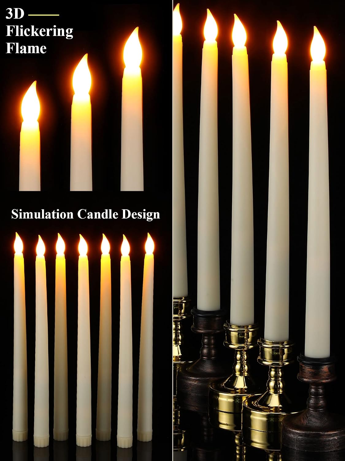 220 Velas LED Parpadeantes 11pulg Estilo Clásico Marfil