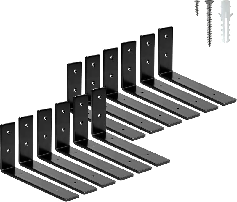 Soportes L metal negro 8" pack 12