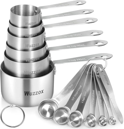 Set 13 Tazas y Cucharas Medidoras Acero Inox Apilables