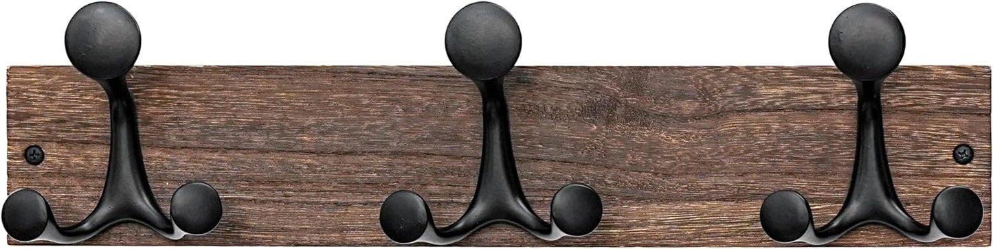 Perchero pared madera quemada 17" 3 ganchos triples
