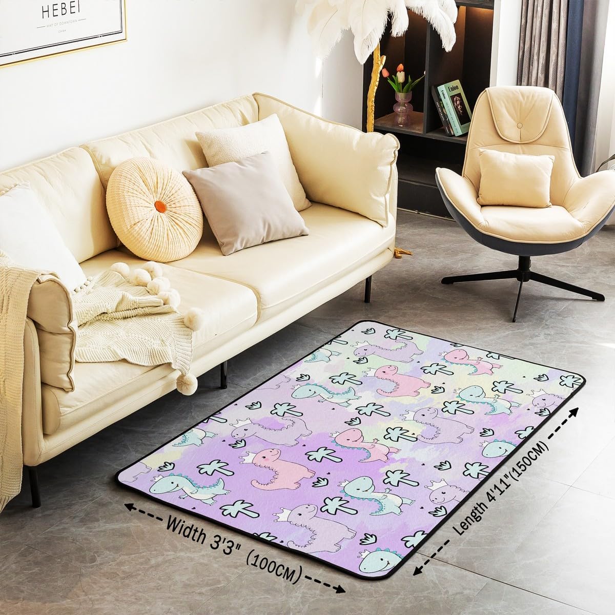 Alfombra dinosaurio Kawaii 5x7ft para niños dormitorio