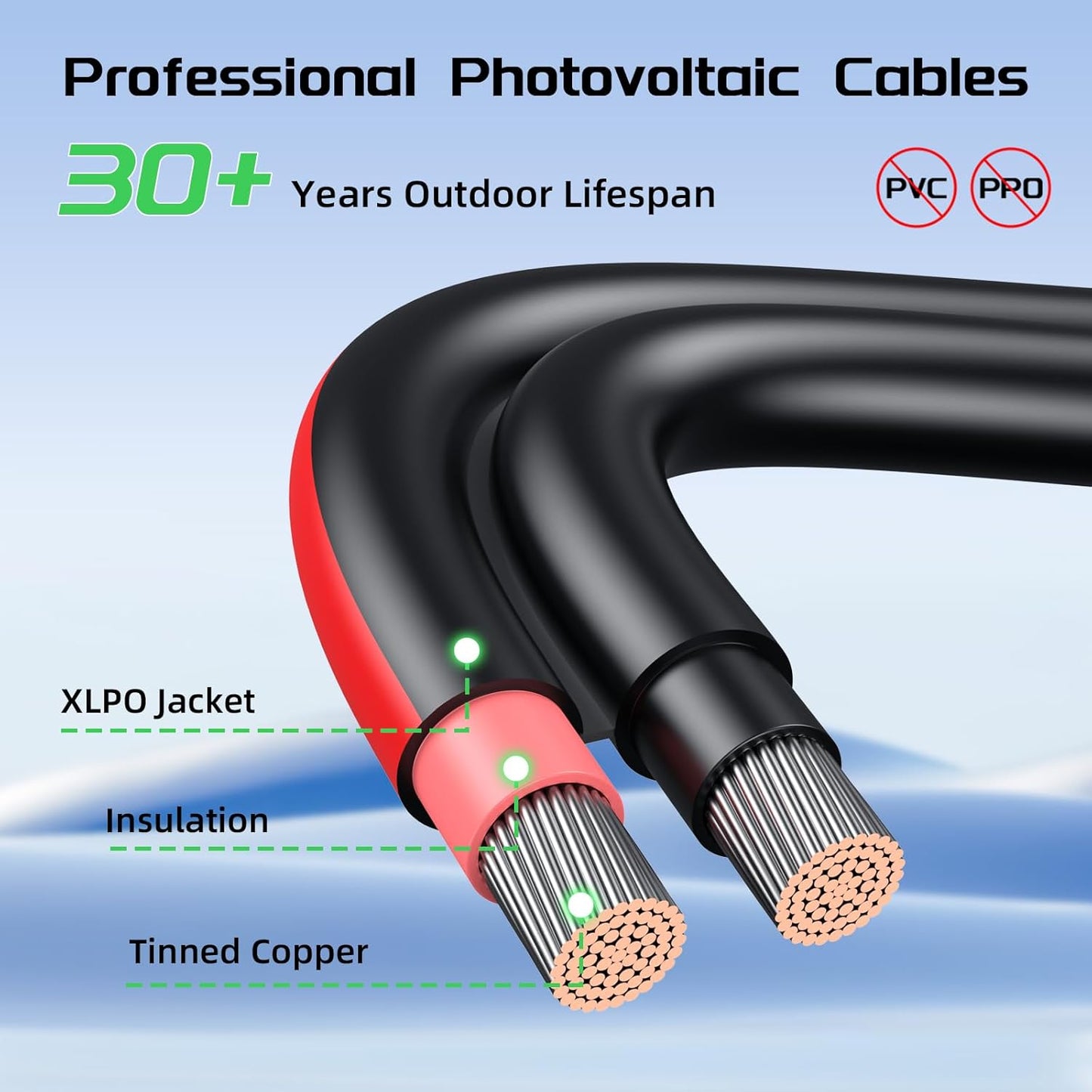 Cable extensión solar 30ft doble conductor
