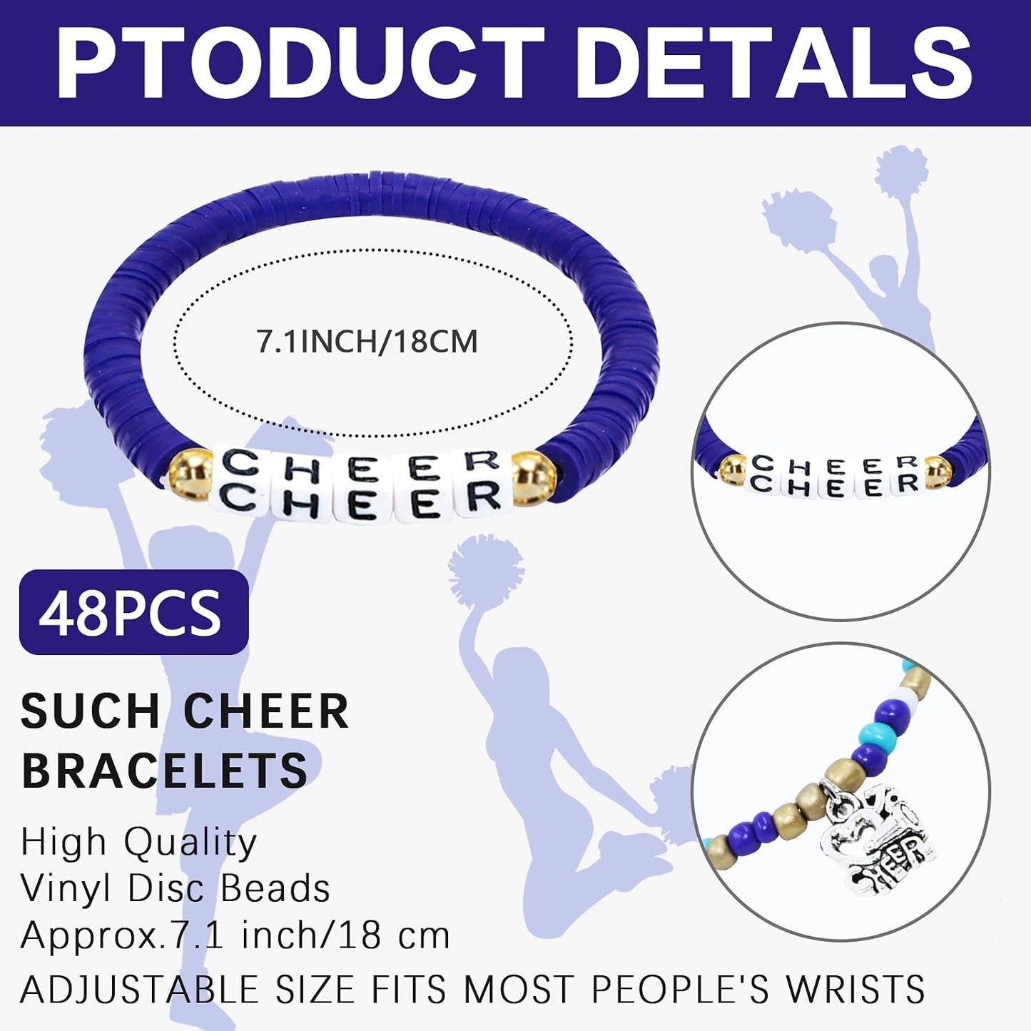 48 Pulseras Apilables Heishi para Animadoras Mujer