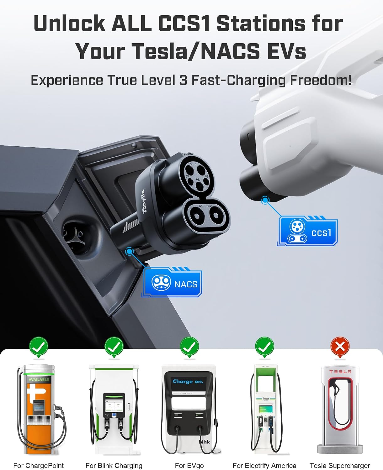 Adaptador CCS1 a Tesla 250 kW para modelos 2021-2026 y NACS