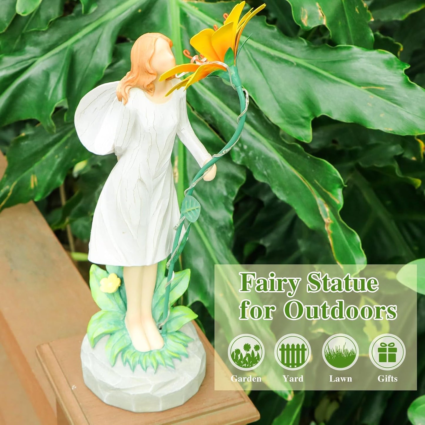 Estatua hadas jardín con luces LED solares impermeable